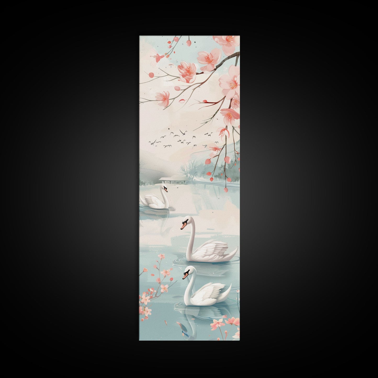 Swirling Butterflies in Japanese Style Tall Skinny Framed Canvas Print - Ukiyo-e Wall Art