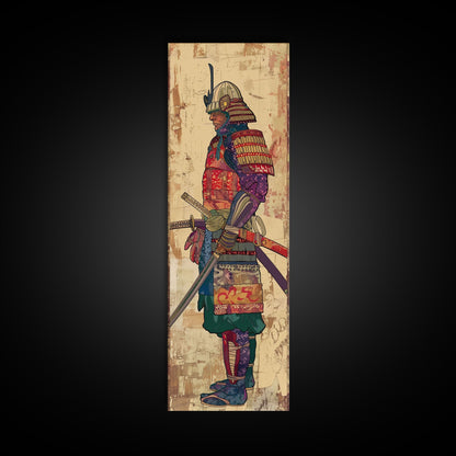Samurai Warrior Traditional Japanese Armor Cultural Art On Framed Canvas Print Ukiyo-e Art Style Tall Skinny Wood Block Wall Decor