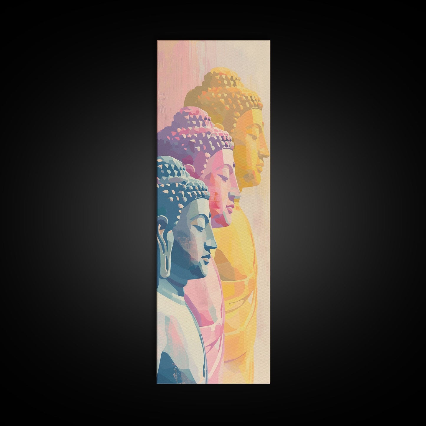 Colorful Buddha Statues Skinny Art Wood Block Print Japanese Style Art Framed Canvas Print Tall Art Ukiyo-e Art
