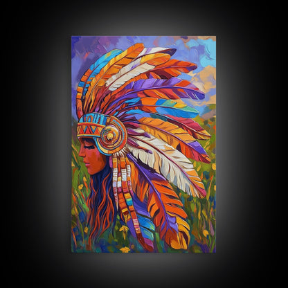 Native American Headdress, Goddess Art Print, Afrocentric Wall Art, Southwest Wall Art, Boho Art, Canvas Print, Rustic Wall Art