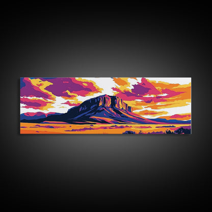 Colorful Desert Landscape, Joshua tree art, southwest wall art, pink orange wall art, extra wide art, panoramic painting, Framed Canvas Print