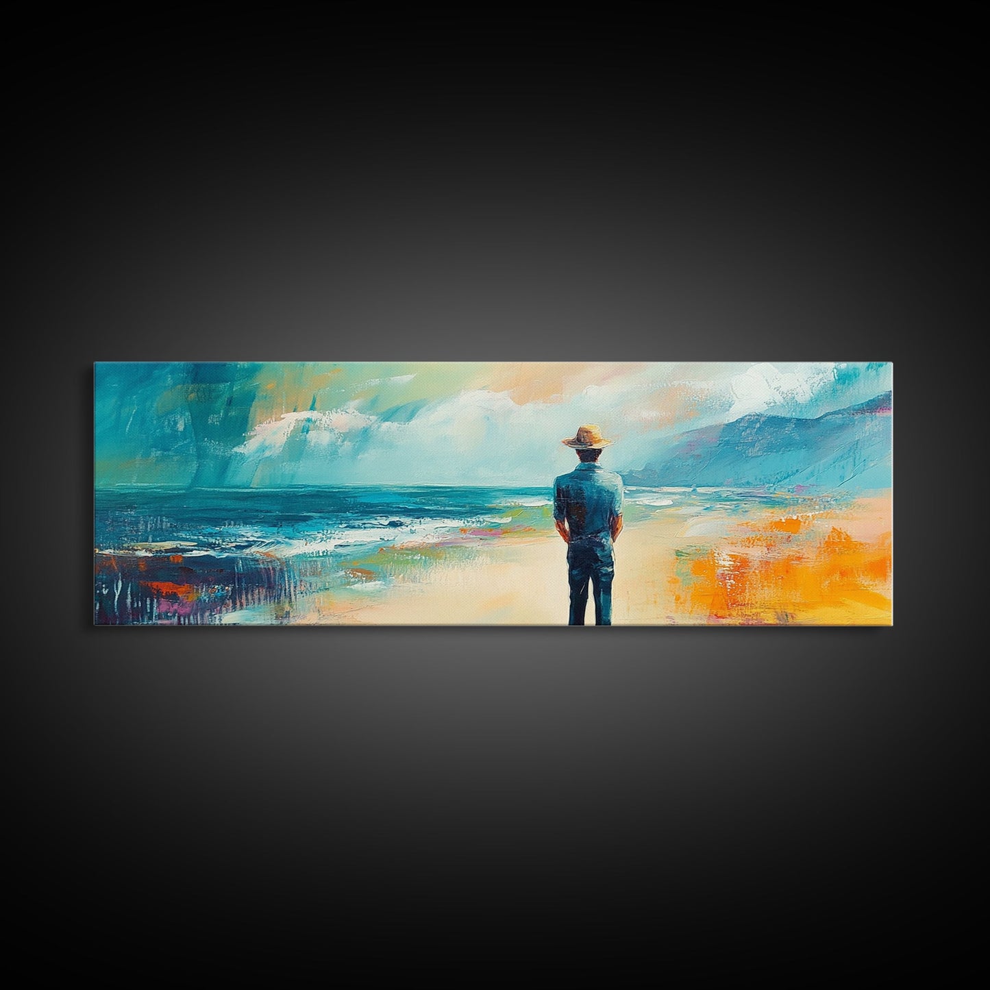 Coastal Wanderer, ocean painting, seascape painting, beach decor, nautical wall art, panoramic art, coastal landscape art, framed canvas print