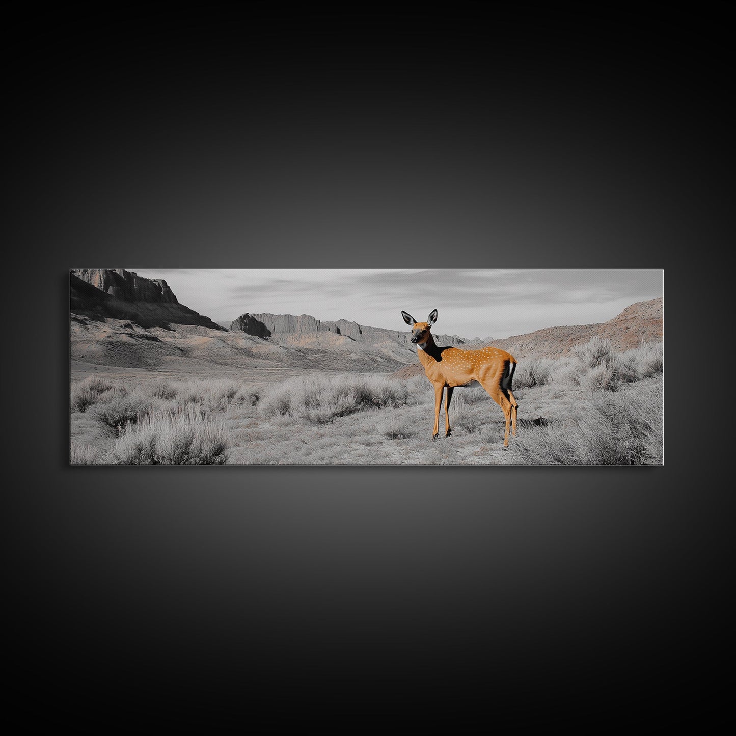 Desert Deer, Southwest Wall Art, Wildlife Painting, Rustic Wall Art, Nature Decor, Extra Wide Art, Horizontal Wall Art, Framed Canvas Print