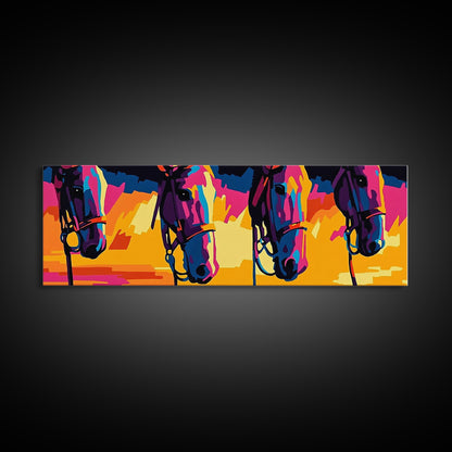 Colorful Horses, horse wall art, pink orange wall art, extra wide art, southwestern art, blotter art, Canvas Print, geometric wall art