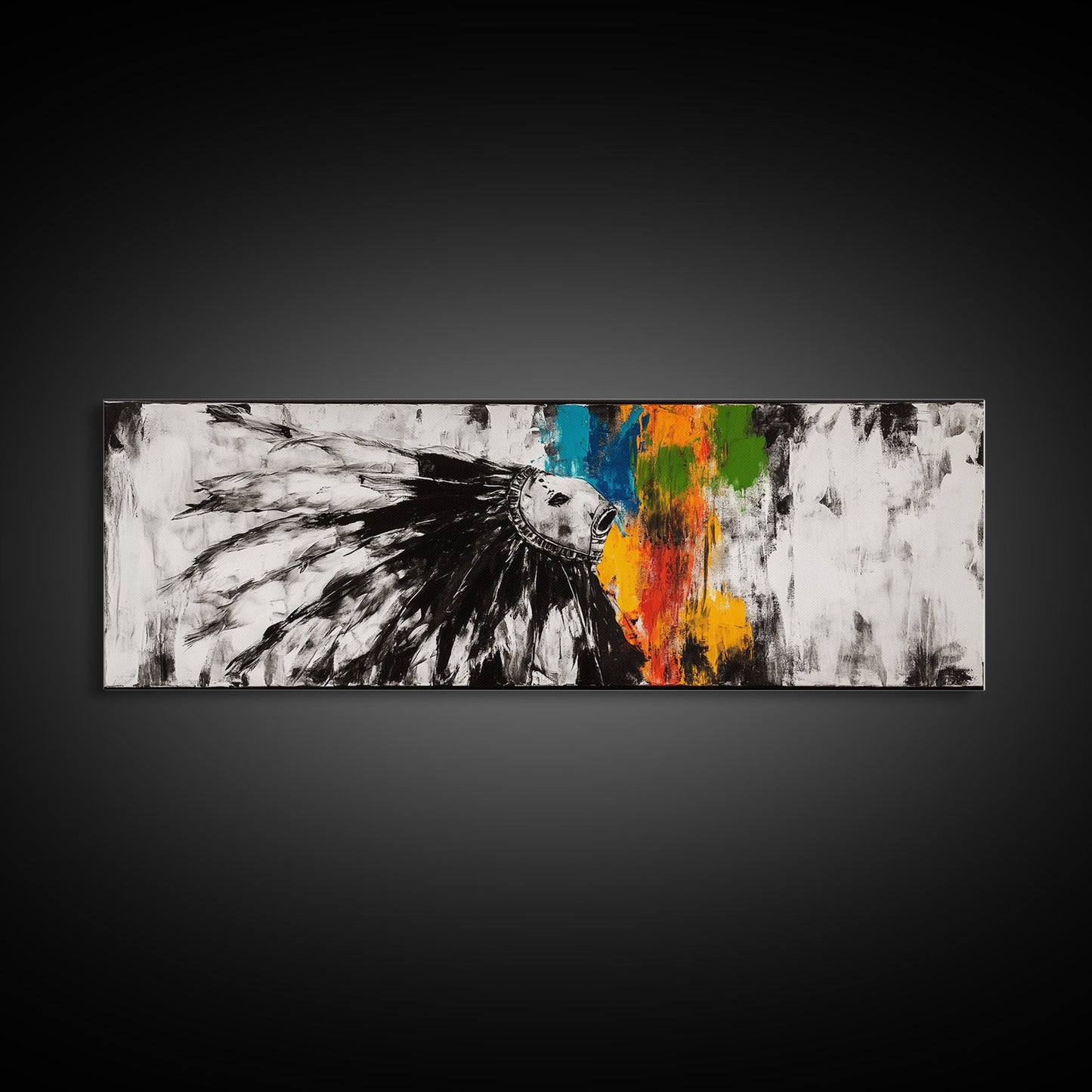 Native American Horse, rustic art, horse wall art, chicano art, graffiti wall art, southwest wall art, framed canvas print, panoramic painting