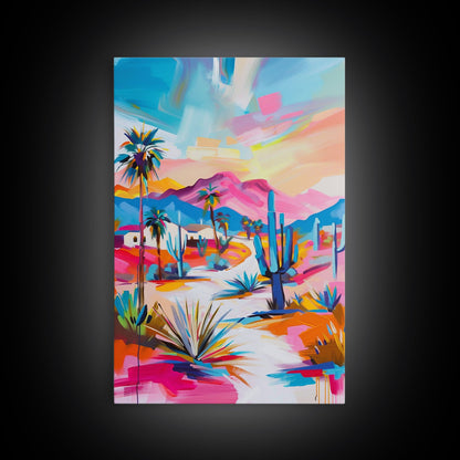 Colorful Desert Pathway Art - Framed Canvas Print, Southwestern Decor, Vibrant Living Room Wall Art, Modern Desert Landscape