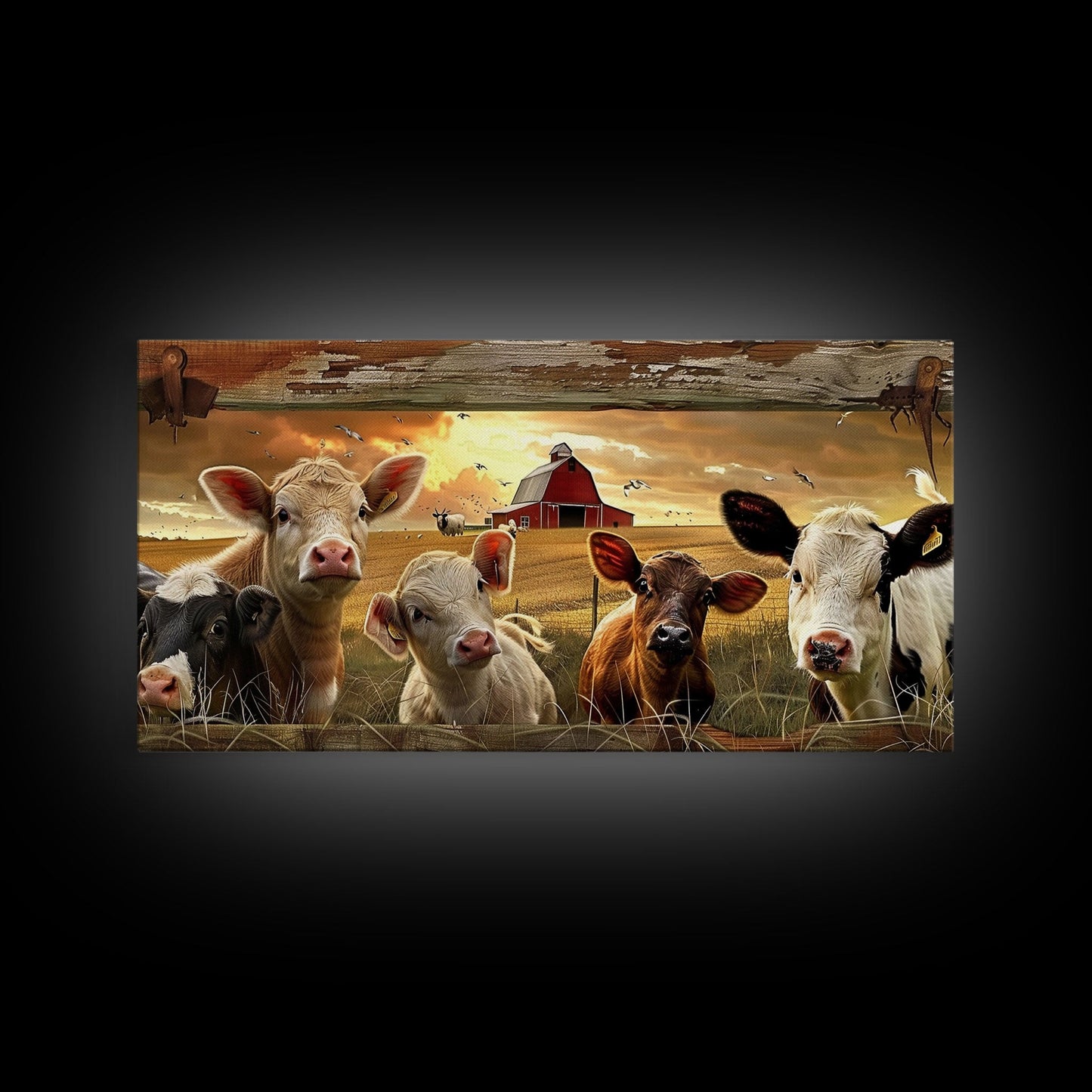 Charming desert garden with blooming cacti and sunset, Framed Canvas Print, perfect for rustic farmhouse living room art