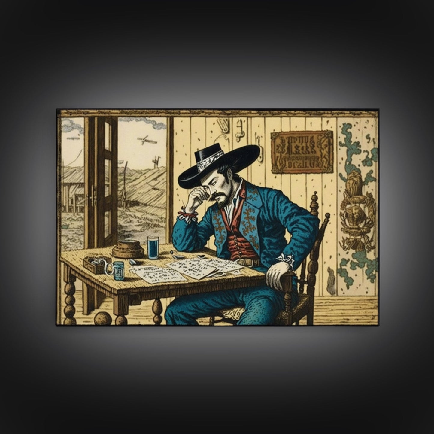 Japanese Cowboy, Wild West Samurai Mashup Art, Framed Canvas Print, Wild Western Decor, Home Art, Living Room Decor