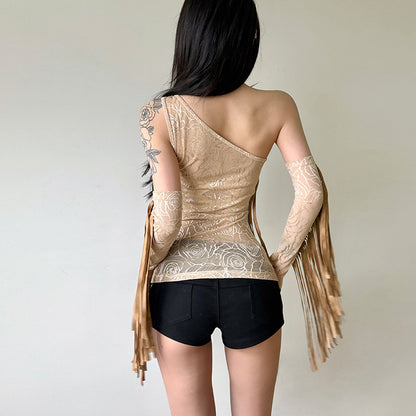 Women's slim sloping collar single shoulder sleeveless vest top