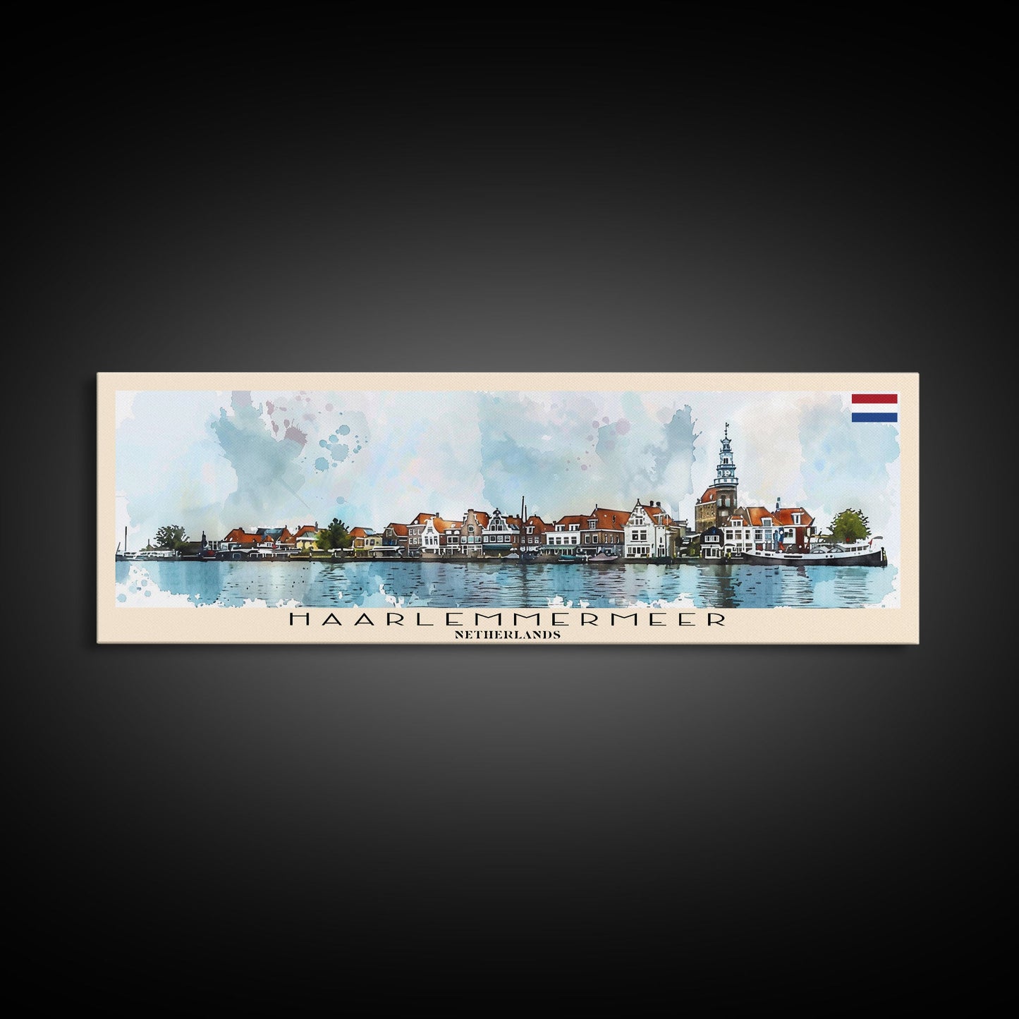 Haarlemmermeer Netherlands Panoramic Travel Poster, Framed Canvas Print or Metal Wall Art, Travel Art, Home Decor, Panoramic Painting, Midcentury Art