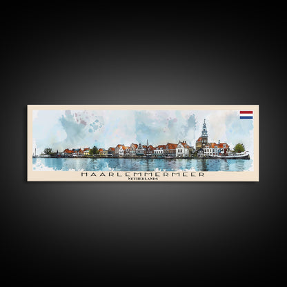 Haarlemmermeer Netherlands Panoramic Travel Poster, Framed Canvas Print or Metal Wall Art, Travel Art, Home Decor, Panoramic Painting, Midcentury Art