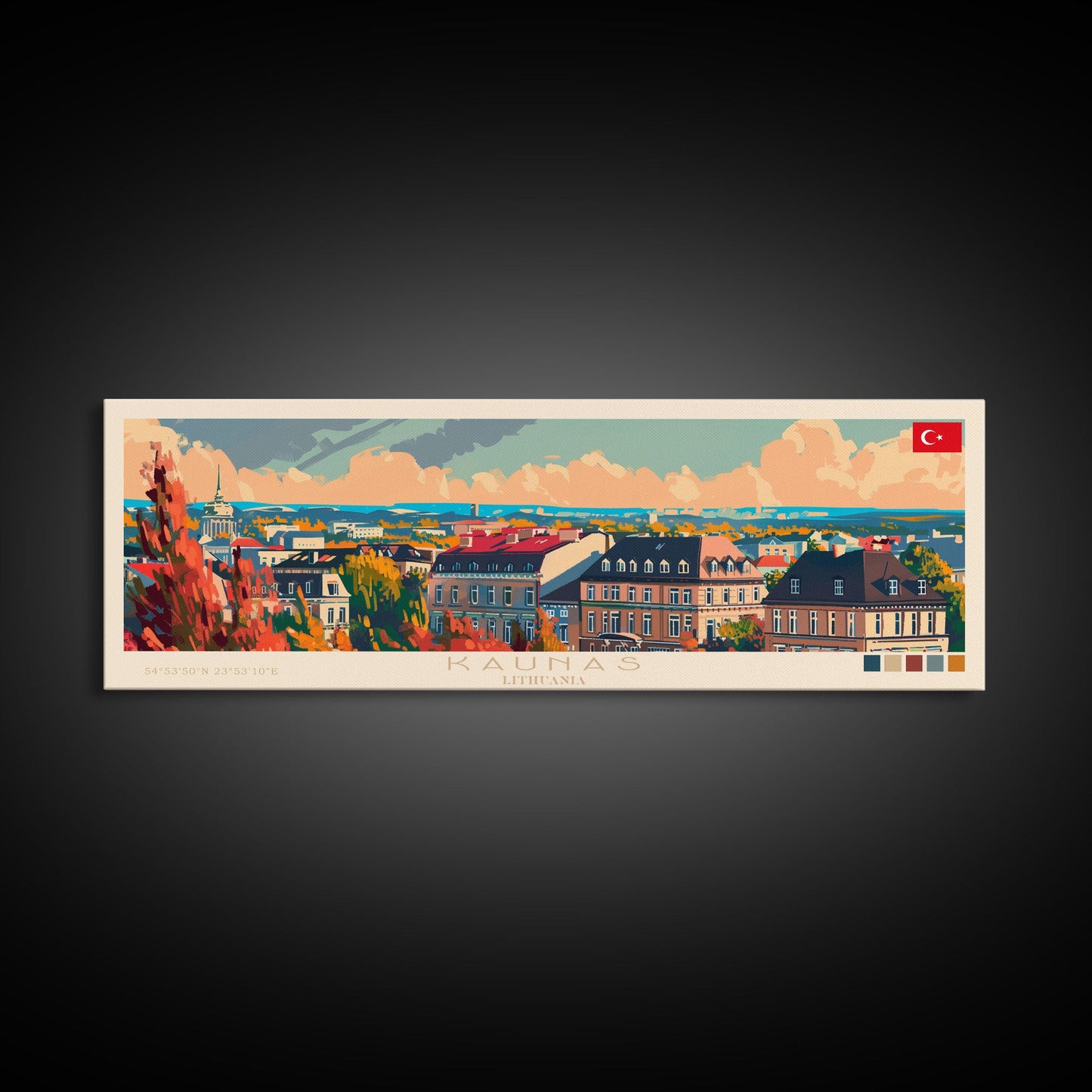 Kaunas Lithuania Travel Print Wall Art, Panoramic City Art, Travel Art, Wall Decor, Vacation Gift, Framed Canvas Print Or Metal Art