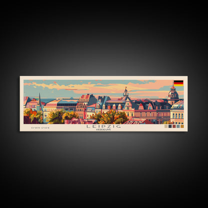 Leipzig Germany Panoramic Travel Poster, Framed Canvas Print or Metal Wall Art, Travel Art, Home Decor, Panoramic Painting, Midcentury Art