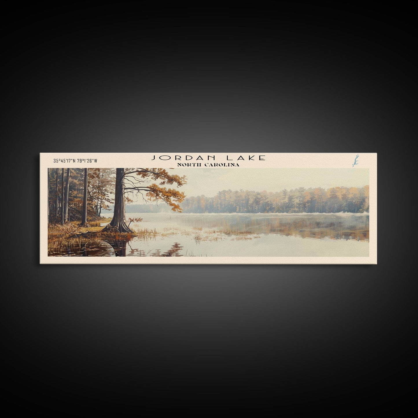 Jordan Lake North Carolina Framed Canvas Print, Lake House Art, Panoramic Travel Poster, Wall Art, Stunning Lake Painting, Home Decor