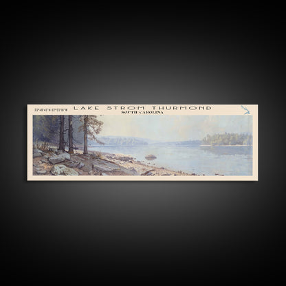 Lake Strom Thurmond South Carolina Framed Canvas Print, Lake House Decor, Panoramic Wall Art, Travel Poster, Serene Landscape Painting, Bedroom Decor