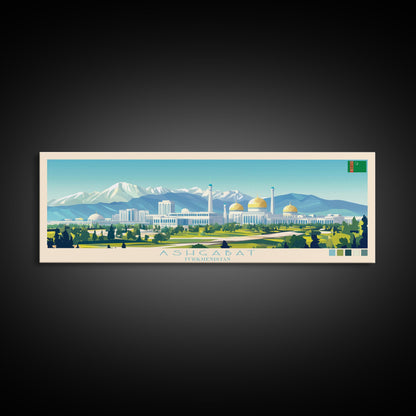Ashgabat, Turkmenistan Panoramic Travel Poster Canvas Print, Ashgabat, Turkmenistan Painting, Turkmenistan Art, Ashgabat Panoramic Travel Art, Travel Painting