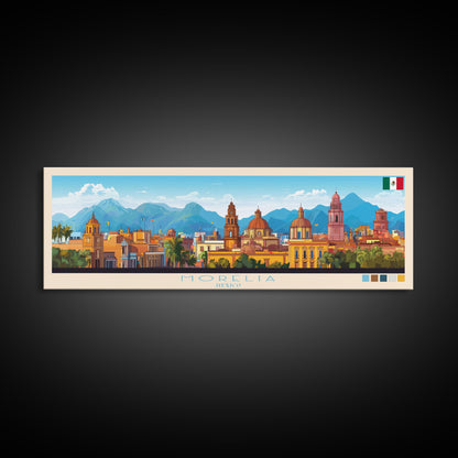 Morelia, Mexico Panoramic Travel Poster Canvas Print, Morelia, Mexico Painting, Mexico Art, Morelia Travel Art, Living Room Painting