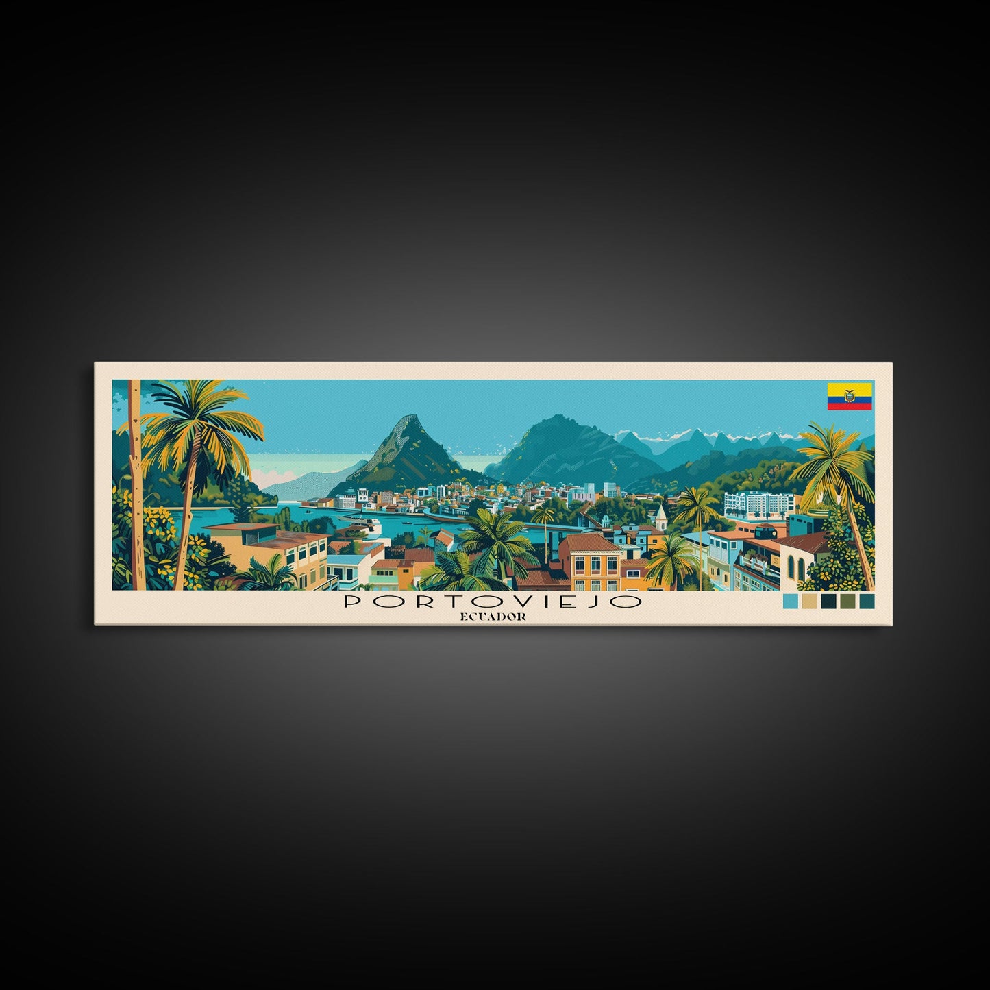 Portoviejo, Ecuador Panoramic Canvas Print, Portoviejo, Ecuador Painting, Ecuador Art, Portoviejo Travel Poster, Travel Art, Guest Room Painting