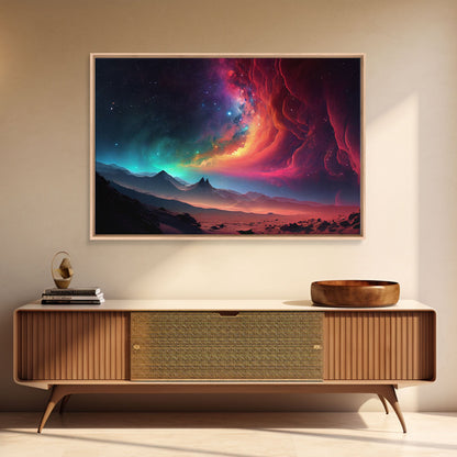 Colorful Galaxy Full of Stars, Framed Canvas Print, Unique Wall Art, Large Format Art, Retro Synthwave Style Space Art