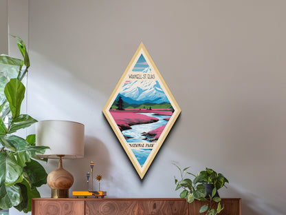 Retro Wrangell-St. Elias National Park Travel Poster Canvas Texture Print, Travel Decor Artwork, Midcentury Modern Decor Alaska Travel Art