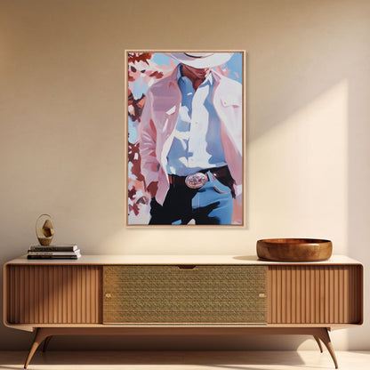 Cowboy Christmas Art Framed Canvas Print, Minimalist Holiday Decor Perfect Seasonal Gift Idea Wall Art 2024