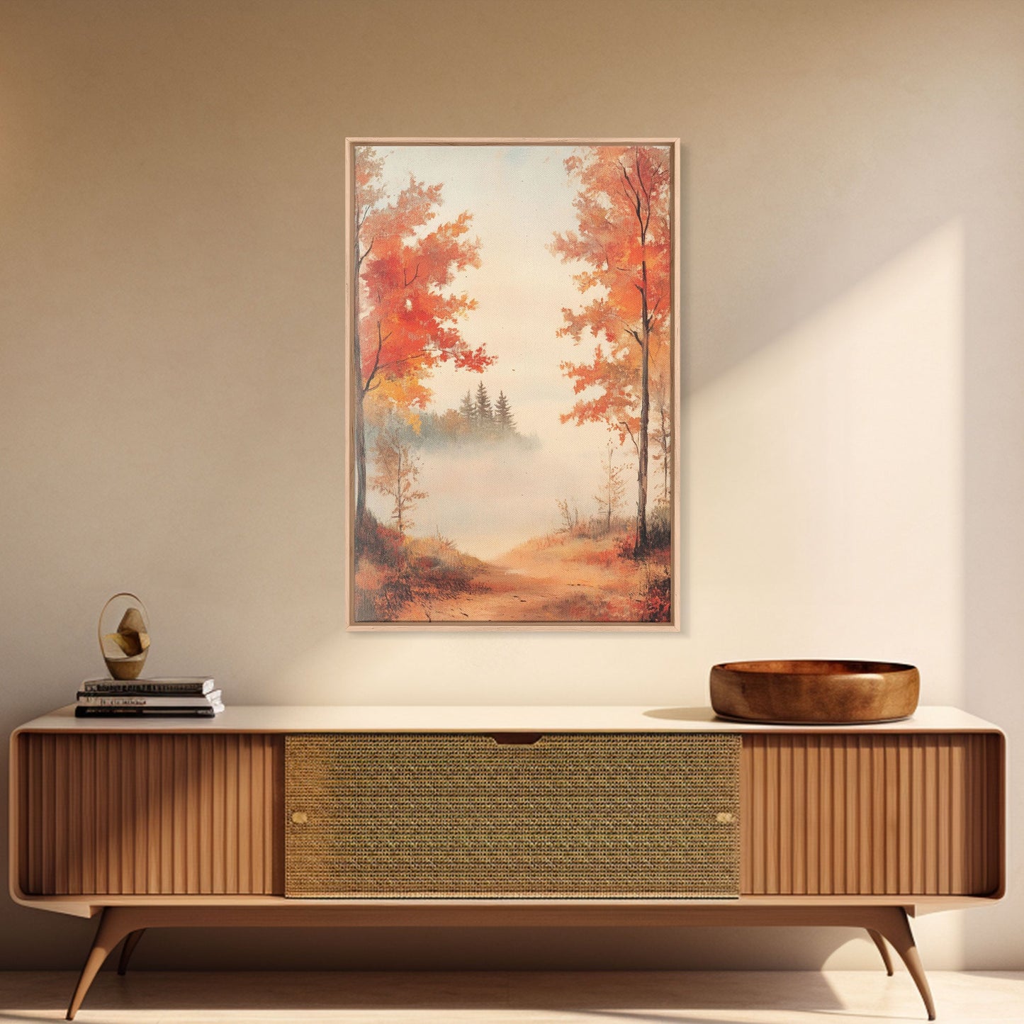 Canvas Print of Serene Autumn Path with Misty Background, Fall Wall Art, Seasonal Decor, Gift Idea, Modern Farmhouse, Autumn Landscape