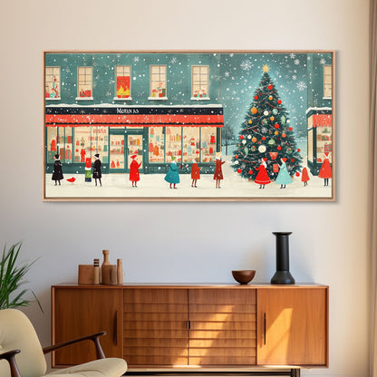 Mid Century Modern Christmas Framed Canvas Print, Retro Holiday Home Decor Christmas Decor, Best Gift Christmas Art, Holiday Wall Art