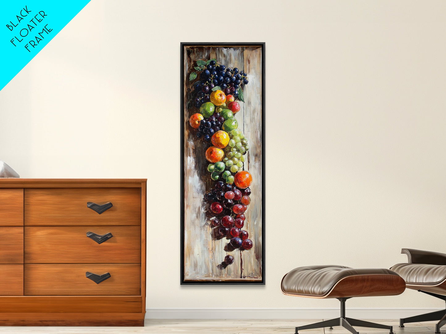 Retro Kitchen Wall Art, Still Life Painting Of Fruit Canvas Print, Narrow Art, Narrow Wall Art, Tall Skinny Art, Skinny Narrow Wall Art