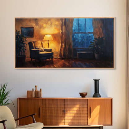 Cozy Armchair Framed Canvas Print, Rustic Living Room Art, Moody Interior Wall Art, Farmhouse Above Sofa Decor, Gift Idea For Him