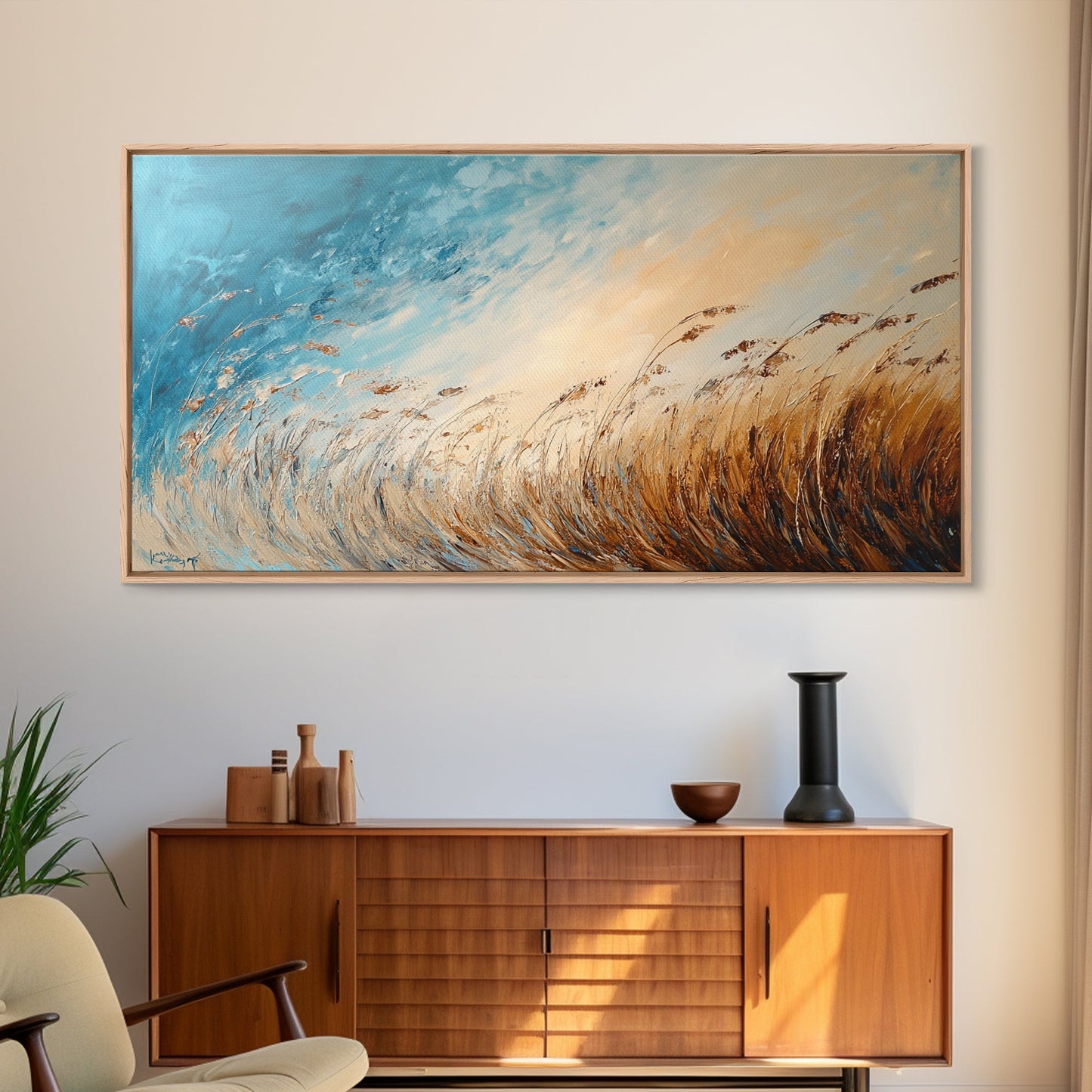 Coastal Wind, Beach Grass Painting, Coastal Cowgirl Wall Art, Nautical Decor, Wabi Sabi Art, Minimalist Art, Canvas Print, Extra Wide Art