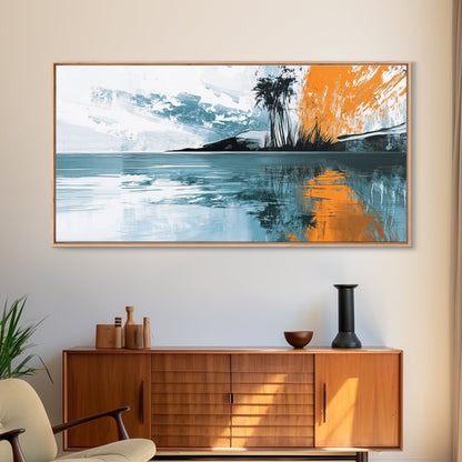Palm Reflection, tropical coastal art, framed canvas print, coastal cowgirl wall art, panoramic painting, modern abstract art
