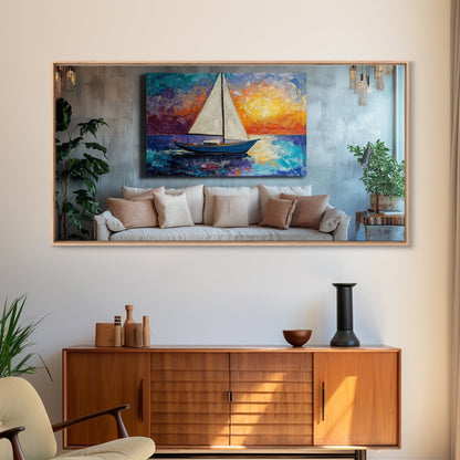 Sunset Sailboat Painting, sailboat painting, nautical painting, coastal decor, above bed wall art, seascape painting, Canvas Print