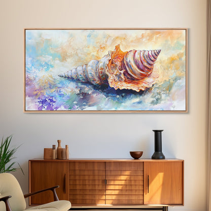 Shell Painting, Coastal Decor, Beach House Wall Art, Nautical Painting, Framed Canvas Print, Ocean Inspired Art, Oyster Shell Art