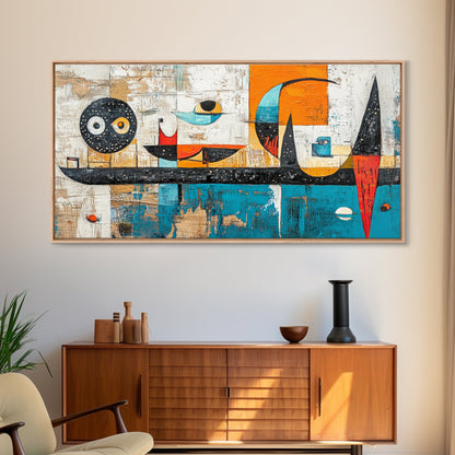 Abstract Geometric Art, mid-century modern art, sacred geometry wall art, framed canvas print, blue and green wall art, mosaic art