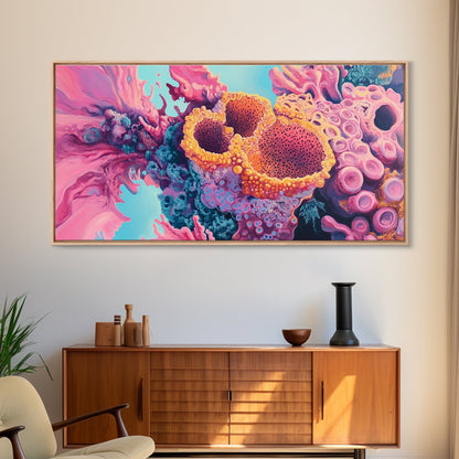 Abstract Coral, pink abstract art, ocean painting, marine life art, contemporary art, blue and green wall art, Canvas Print