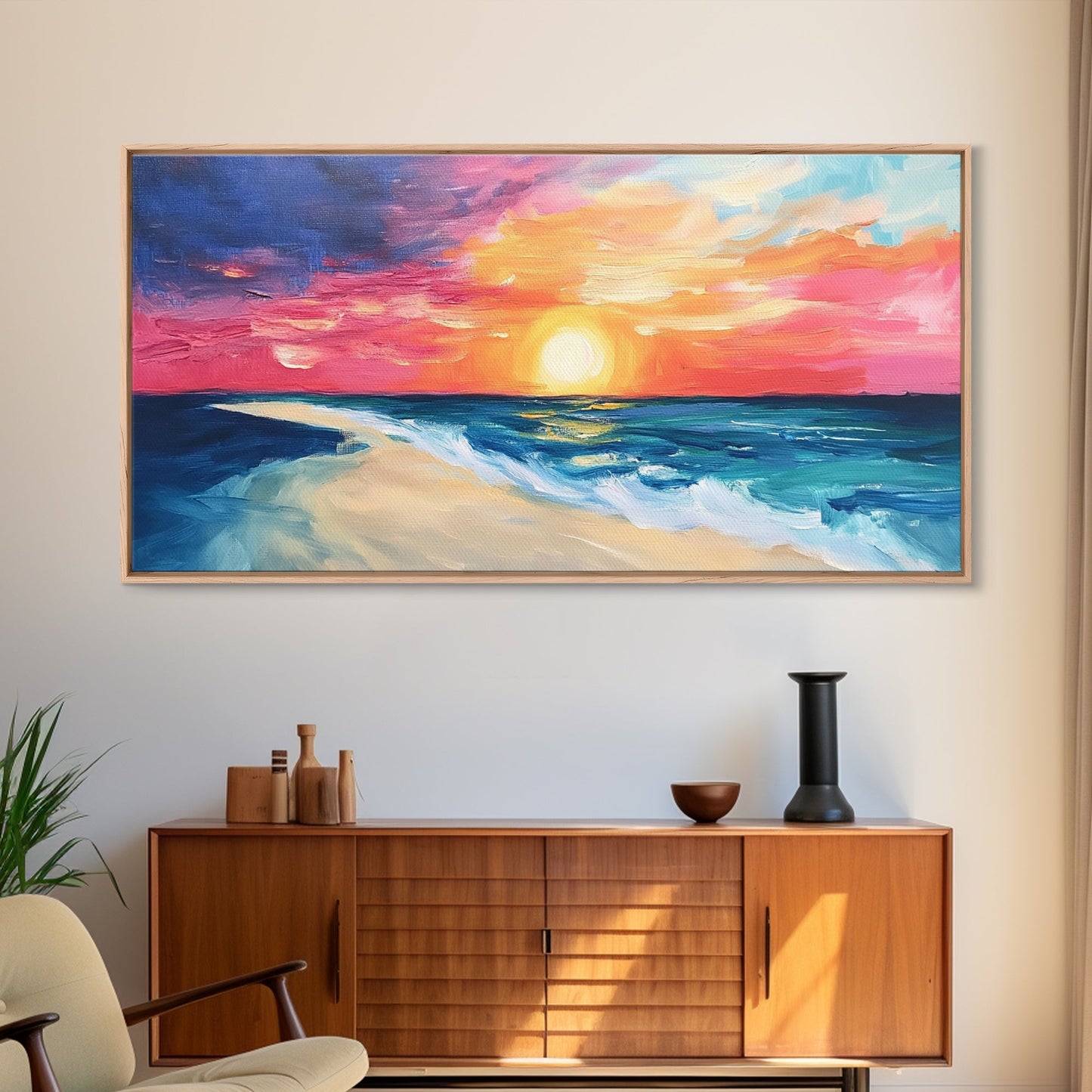 Sunset Beach Painting, Coastal Landscape Art, Nautical Decor, Surf Wall Art, Ocean Sunset Art, Nautical Wall Art, Canvas Print