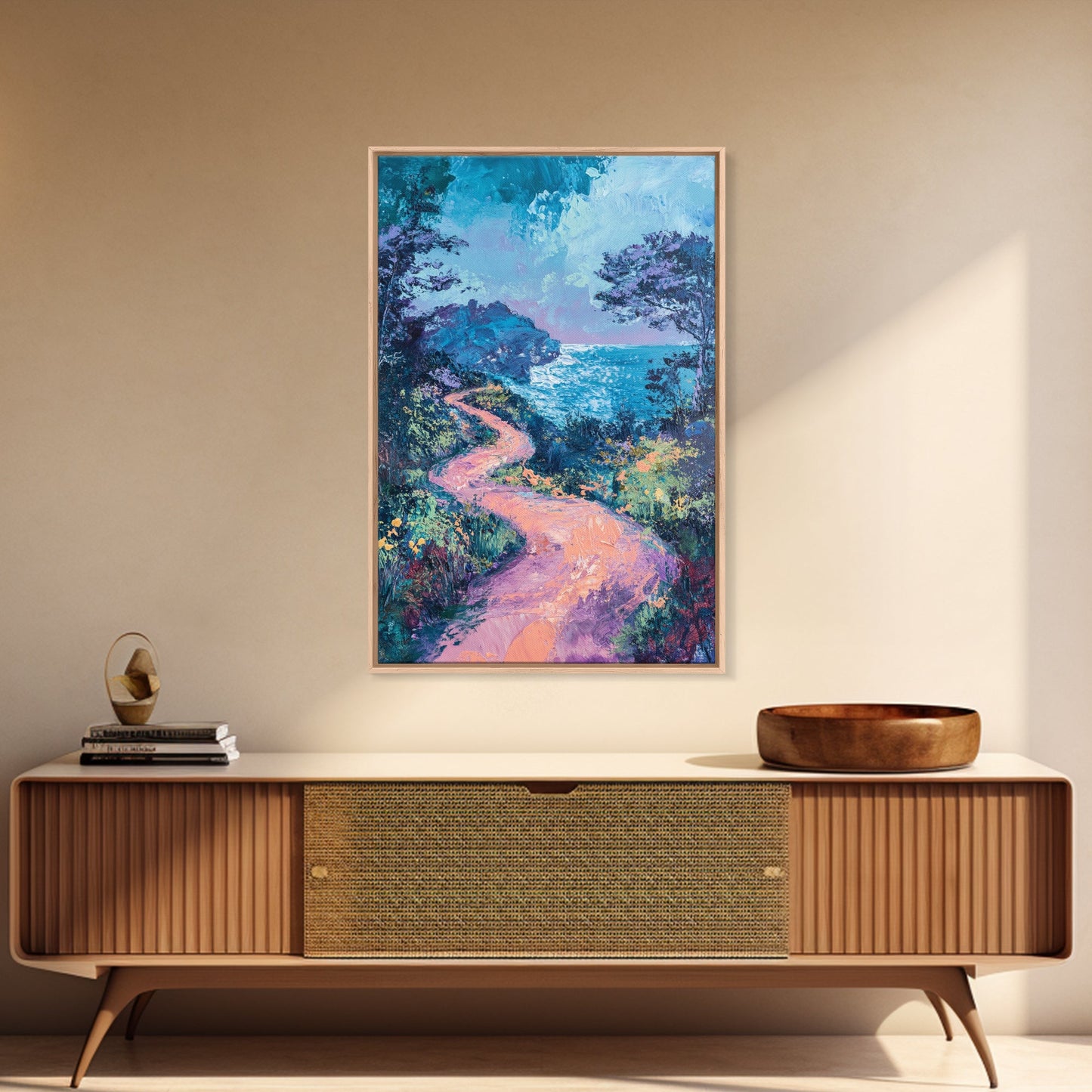 Twilight Coastal Path Canvas Print Impressionist Seascape Wall Art, Romantic Sunset Painting, Beach House Decor, Ocean Artwork