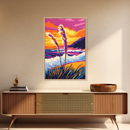 Coastal, Waves, Beach, Ocean, Framed Canvas Print, Vibrant Beach Art, Tropical Wall Decor, Living Room Art, Colorful Nautical Painting