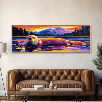 Otter Painting, Wildlife Wall Art, Nature Print, Framed Canvas Print, Rustic Home Decor, Colorful Animal Art, Boho Art, Fall Vibes