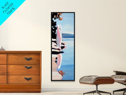 Lakeside Serenity, Peaceful Water Reflection, Tranquil Nature Painting, Forest Blue Landscape, Rustic Cabin Decor, Framed Canvas Print