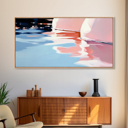 Water Reflection, Abstract Lake Art, Soft Pastel Painting, Minimalist Modern Aesthetic, Dreamy Nature Scene, Framed Canvas Print