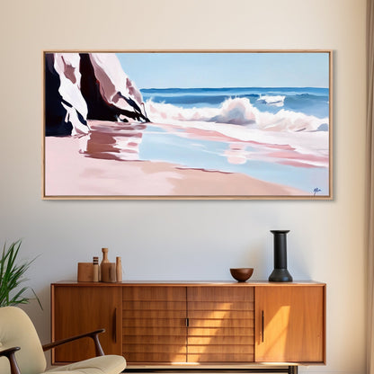 Ocean Waves, Seascape Painting, Beach Aesthetic, Coastal Home Art, Relaxing Seashore, Minimalist Art, Canvas Print, Bathroom Decor