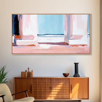 Window View, Coastal Dream, Minimalist Seascape, Pastel Home Decor, Beach Aesthetic, Living Room Wall Art, Modern Art, Framed Canvas Print