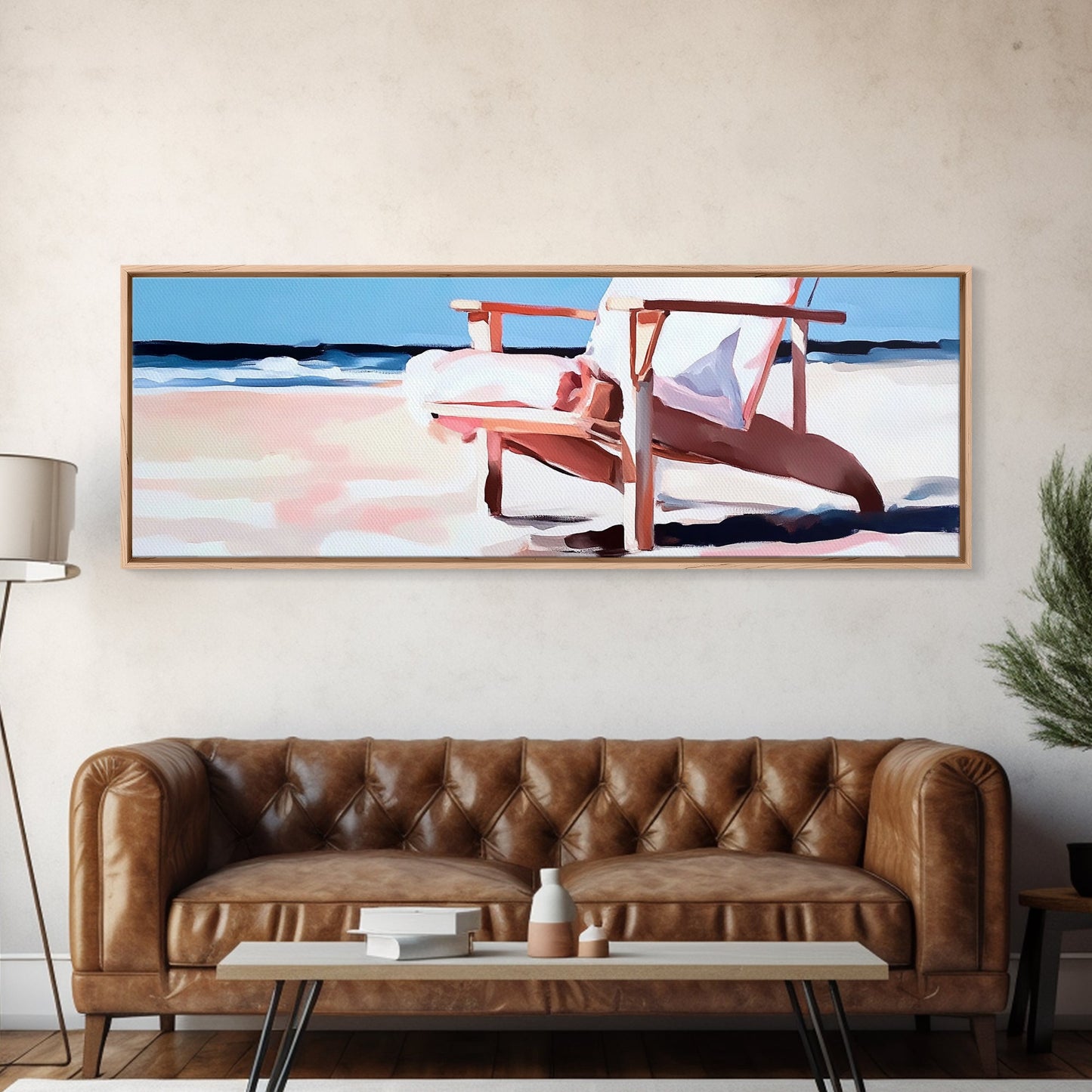 Beach Chair, Coastal Relaxation, Vacation Home Art, Canvas Print, Seaside Aesthetic, Minimalist Beach Painting, Soft Pastel Art