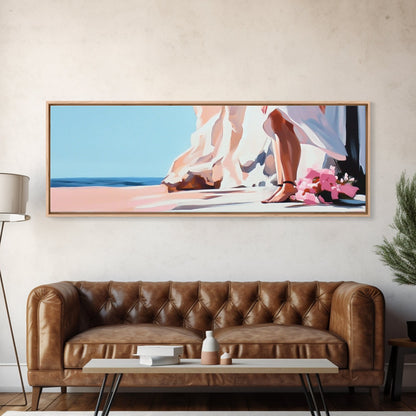 Bride by Cliffs, Wedding Wall Art, Coastal Painting, Feminine Seascape, Elegant Home Decor, Framed Canvas Print, Bedroom Aesthetic