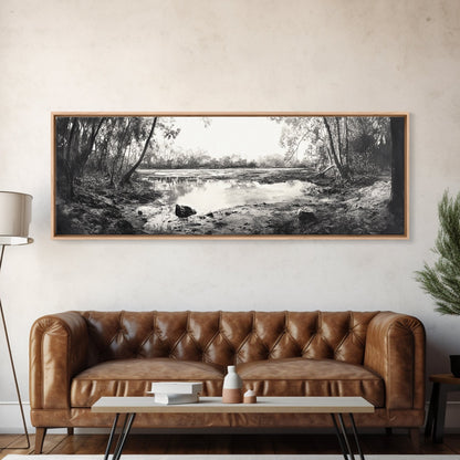 Swamp Scene, Wetlands Wall Art, Nature Reflection Print, Framed Canvas Print, Rustic Living Room Art, Earthy Tones, Woodland Decor