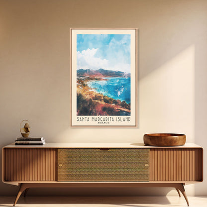 Santa Margarita Island, France Watercolor Print, Vacation Gift, France Wall Art, Beach Painting, Beach Decor, Large Wall Art, Wood Frame Art