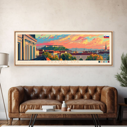 Bratislava Slovakia Wall Art, Panoramic Travel Poster, Panoramic Framed Canvas Print, City Wall Art, Wall Hanging Home Decor, Travel Art