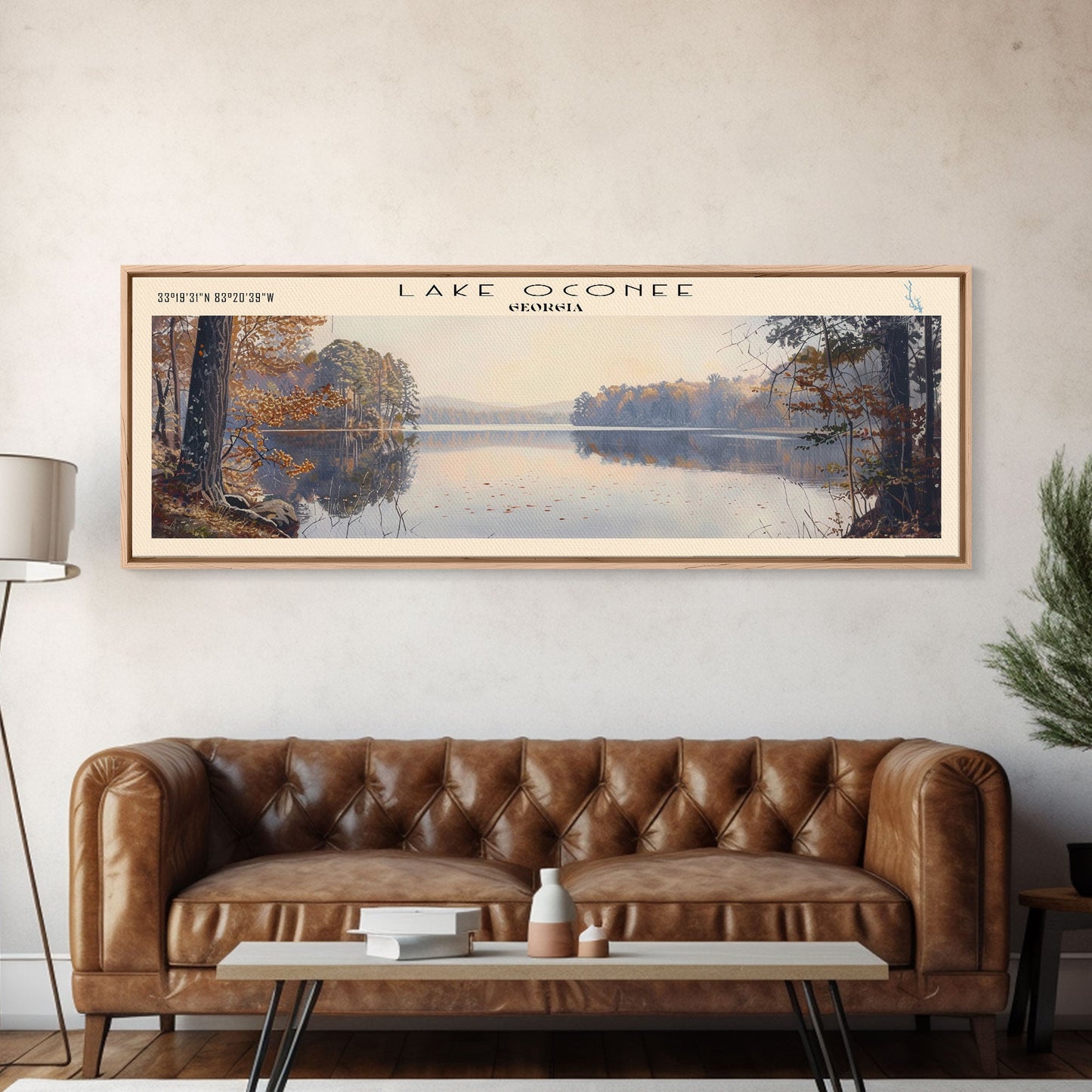 Lake Oconee Georgia Framed Canvas Print, Lake House Decor, Panoramic Wall Art, Travel Poster, Serene Landscape Painting, Living Room Decor