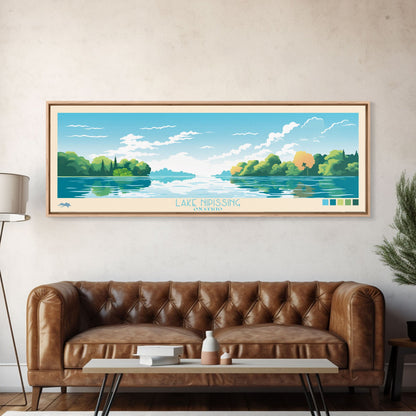 Lake Nipissing Ontario Framed Canvas Print, Panoramic Wall Art, Midcentury Modern, Pop Art, Bedroom Art, Travel Poster, Lake House Decor